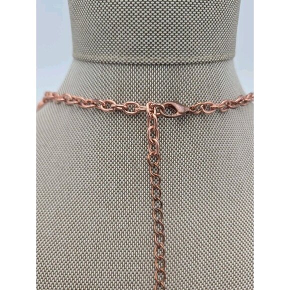 Copper Bohemian Abstract Rough Hammered Surfaced Oval Shape Statement Necklace - Picture 3 of 6